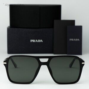 Prada Men Sunglasses Black Green Polarized Pilot PR20YS 1AB03R NEW AUTHENTIC